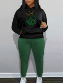 LW Plus Size Γυναικεία Φθινοπωρινή & Χειμερινή Crown Letter με κουκούλα γιακά με μακρυμάνικο καγκουρό Σετ φόρμας δύο τεμαχίων