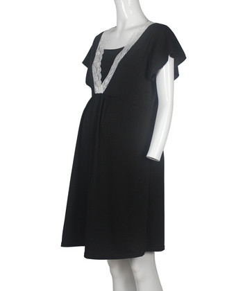 Стилна мултифункционална пижама за бременни с къс ръкав Едноцветна мека рокля за майка Дантелена нощница за бременни