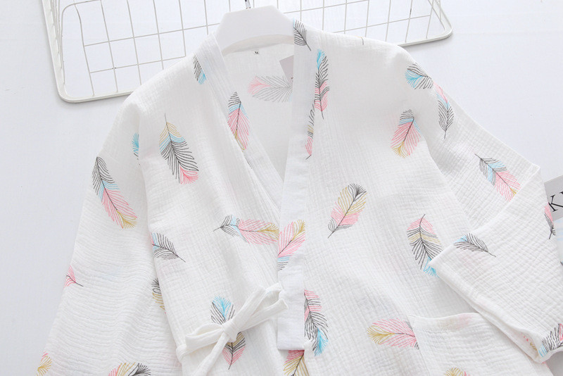 Γιαπωνέζικο κιμονό γυναικείες πιτζάμες ανοιξιάτικες και καλοκαιρινές παντελόνι τριών τετάρτων μανίκι σετ δαντέλας από βαμβακερό σετ για το σπίτι