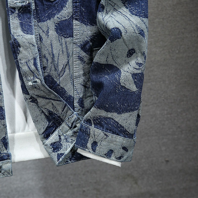 Ανοιξιάτικο και φθινόπωρο, μοντέρνο κινεζικό σακάκι Panda Print Ανδρικό τζιν μπουφάν Κορεατικό φαρδύ μπουφάν