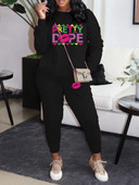 LW Plus Size Kaheosaline komplekt Fliisist roosa kirjatrükiga pükste komplekt, naiste kaheosaline komplekt, kostüümid, vabaaja 2 tk.