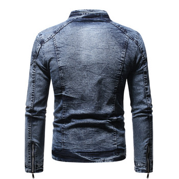 Дънково яке Мъжко яке Moto Biker Jean Jacket Есен Зима Модно плътно плюс кадифена яка с яка Мъжко дънково яке Ежедневно палто Мъжки