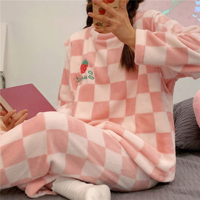 Moteriški flaneliniai pižamų rinkiniai Laisvalaikio rudens žiemos miegui aksominiai pižamos moteriški animaciniai filmukai Pijama Mujer 2 dalių Pjs šilti namų drabužiai