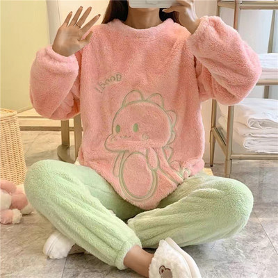 Flanellist naiste pidžaamakomplektid vabaaja sügistalvised magamisriided sametpidžaama naistele multifilm Pijama Mujer 2-osaline Pjs soojad koduriided