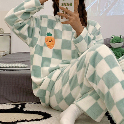 Flanellist naiste pidžaamakomplektid vabaaja sügistalvised magamisriided sametpidžaama naistele multifilm Pijama Mujer 2-osaline Pjs soojad koduriided