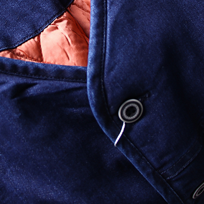 Ανδρικό τζιν τζιν μπουφάν με καπιτονέ στιλ Ιαπωνίας μονόστομο φθινόπωρο 2023 Σκούρο μπλε Vintage Τζιν μπουφάν
