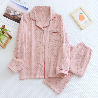 Kevad-sügis uued naiste pidžaamad pikkade varrukatega püksid kaheosaline komplekt 100% puuvillane krepp väike lilleline koduriiete ülikond naistele