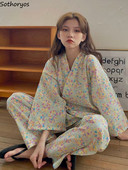 Pyžamové súpravy pre ženy, módna potlač, jednoduchý výstrih do V, voľný čas v japonskom štýle, pohodlné voľné domáce oblečenie, základné, krásne študentské, jarné, elegantné