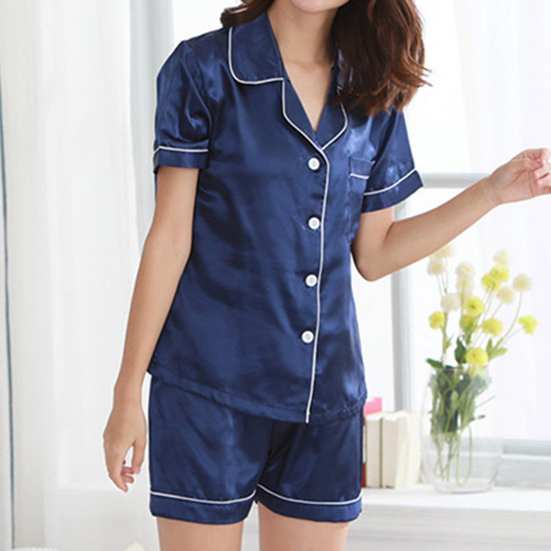 Naiste pidžaamakomplekt, satiinist siidist magamisriided, lahtikäiv krae Pijimas, ülikond, öösärk, lühikeste varrukatega topid+püksid, koduriided, suur suurus 5XL