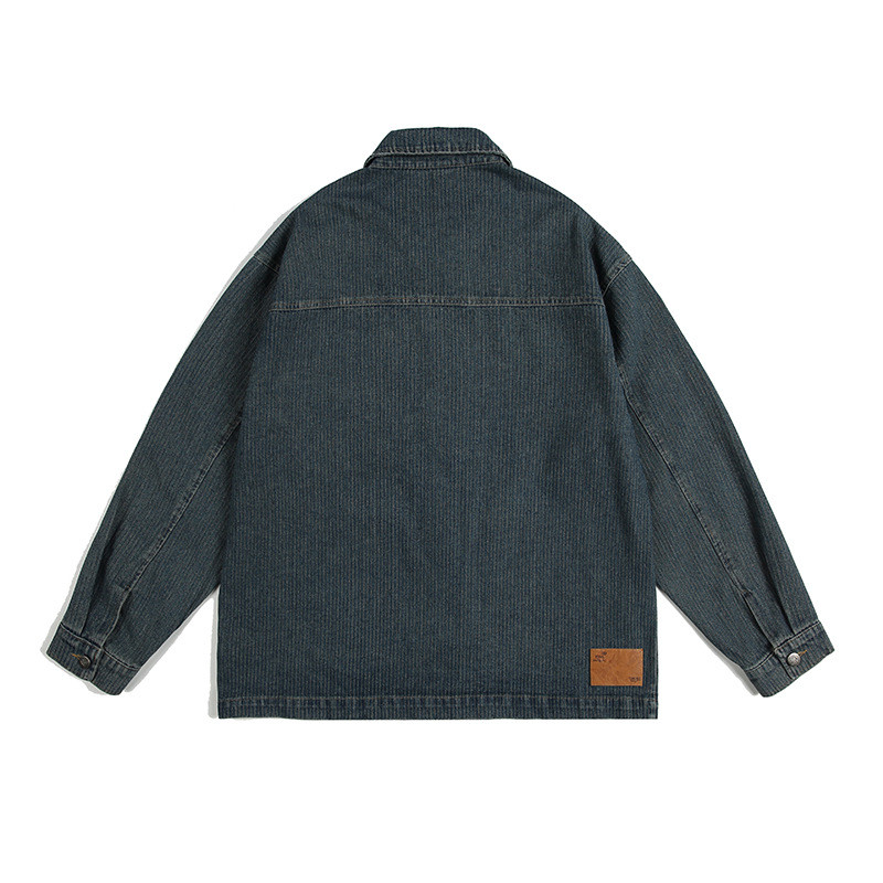 Sügisvintage Ulti-pocket Label Pestud teksajakk poistele Tudengijope