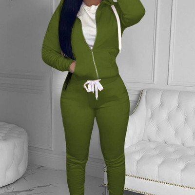 LW plusz méretű, őszi és téli női, normál kapucnis galléros kenguru zsebes tréningruha szett mindennapi alkalmi hosszú ujjú, kétrészes szett