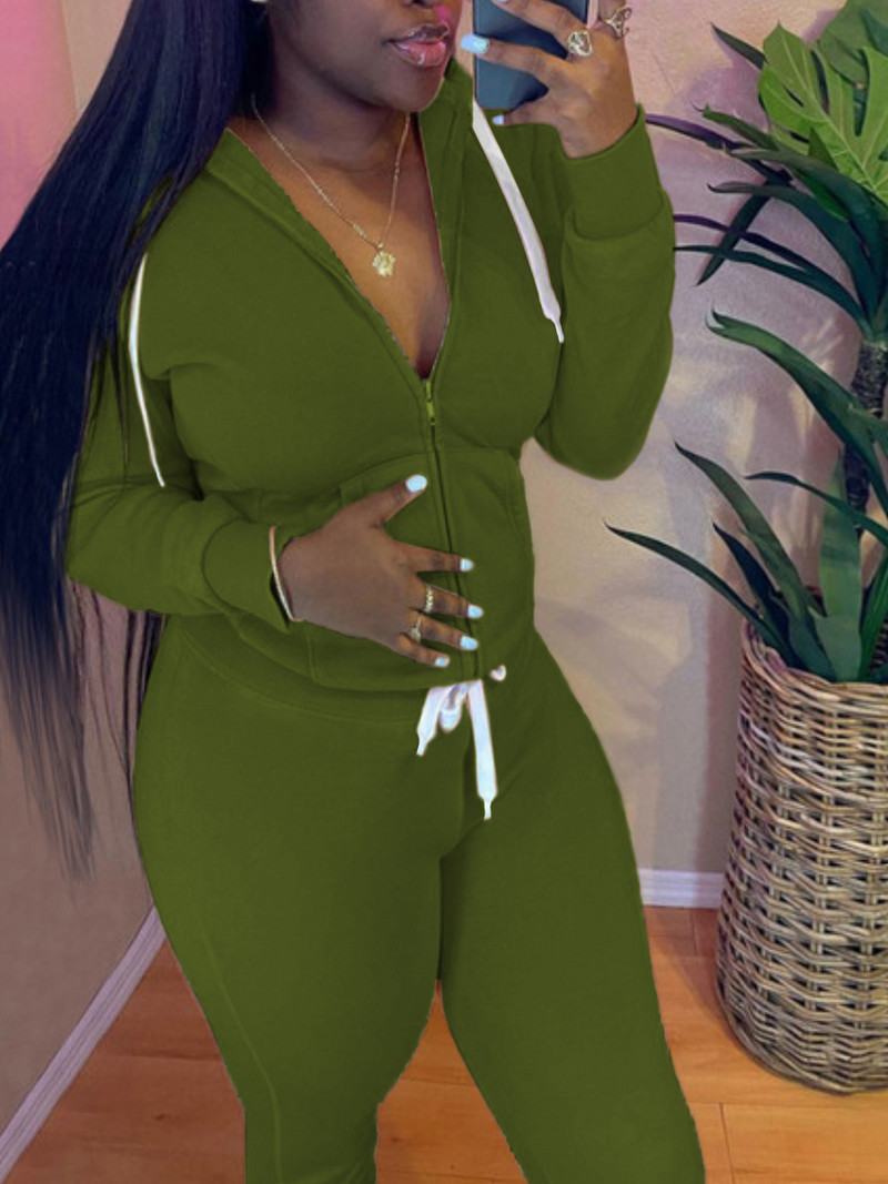 LW plusz méretű, őszi és téli női, normál kapucnis galléros kenguru zsebes tréningruha szett mindennapi alkalmi hosszú ujjú, kétrészes szett