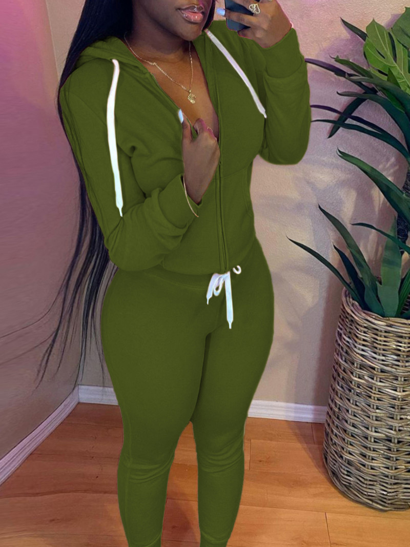 LW plusz méretű, őszi és téli női, normál kapucnis galléros kenguru zsebes tréningruha szett mindennapi alkalmi hosszú ujjú, kétrészes szett