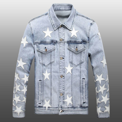 Modna muška jakna 2023. Kožna jakna sa zvjezdanim uzorkom za muškarce Poderane traper kapute Bikerska bomber jakna Muška traper jakna