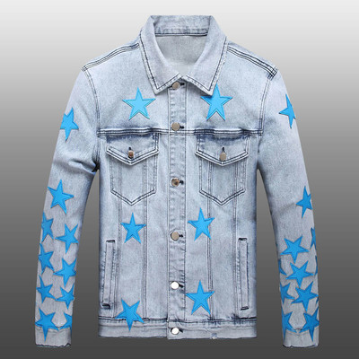 Modna muška jakna 2023. Kožna jakna sa zvjezdanim uzorkom za muškarce Poderane traper kapute Bikerska bomber jakna Muška traper jakna