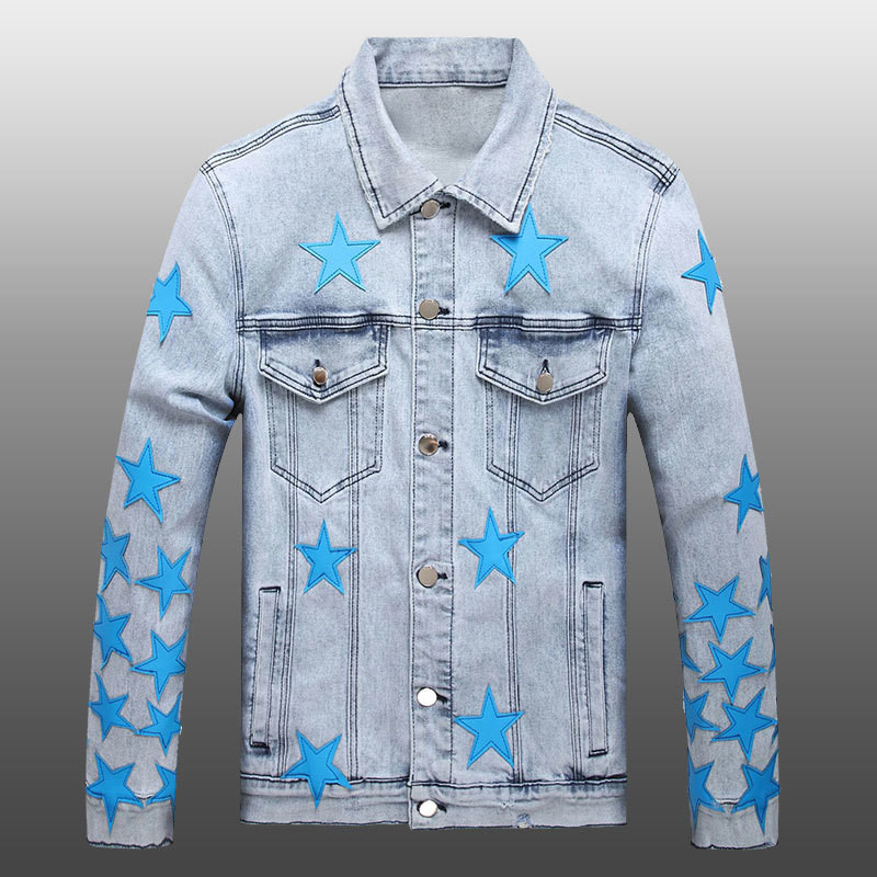 Modna muška jakna 2023. Kožna jakna sa zvjezdanim uzorkom za muškarce Poderane traper kapute Bikerska bomber jakna Muška traper jakna