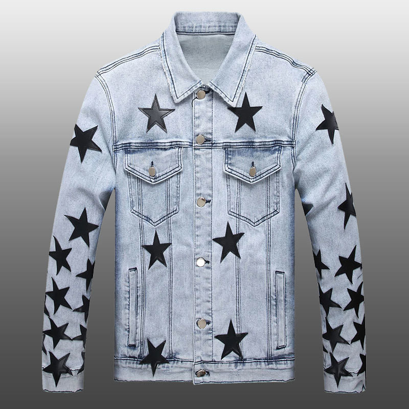Modna muška jakna 2023. Kožna jakna sa zvjezdanim uzorkom za muškarce Poderane traper kapute Bikerska bomber jakna Muška traper jakna