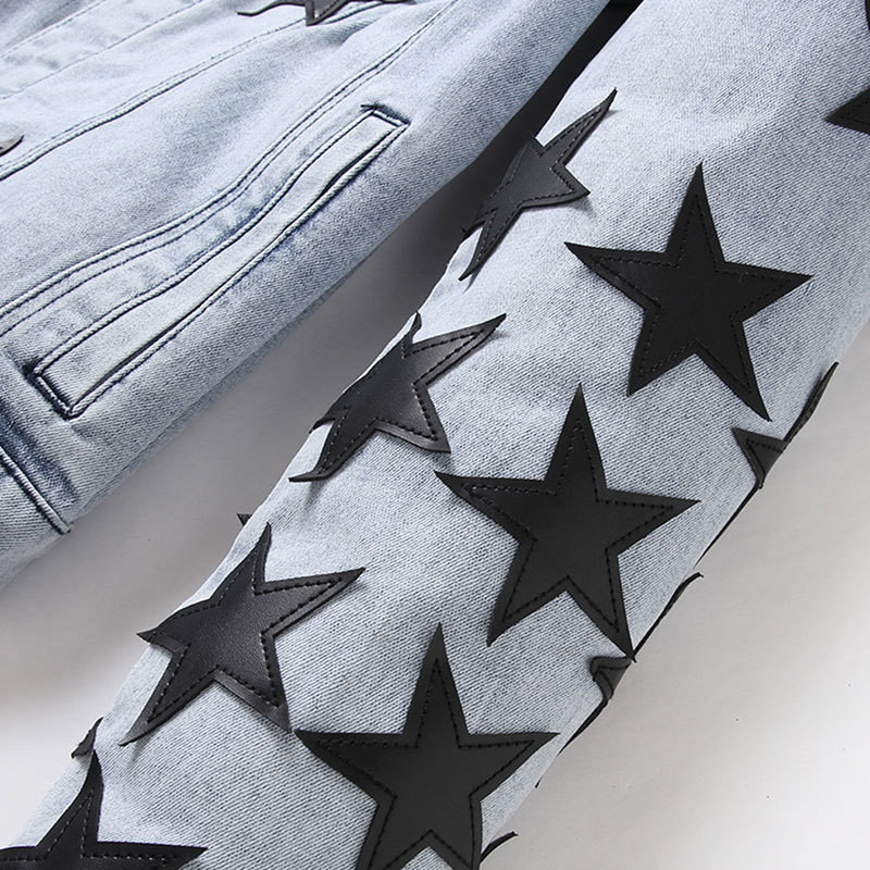 Modna muška jakna 2023. Kožna jakna sa zvjezdanim uzorkom za muškarce Poderane traper kapute Bikerska bomber jakna Muška traper jakna