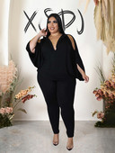 2-osalised komplektid Naiste riietus õlgadeta elegantsed püksid ja pluusikomplekt vabaaja kõver suuremas suuruses naiste riided hulgimüük