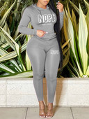 LW Plus Size 2db szett Letter Print Pants Set hosszú ujjú felső kapucnis és vékony nadrág szett Női alkalmi kétrészes szett Sportruházat