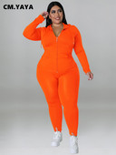 CM.YAYA Elegantná dámska súprava plus size s dlhým rukávom, mikina a nohavice s zipsom, módna tepláková súprava, dva 2-dielne outfity