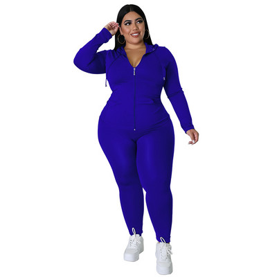 CM.YAYA Elegantná dámska súprava plus size s dlhým rukávom, mikina a nohavice s zipsom, módna tepláková súprava, dva 2-dielne outfity