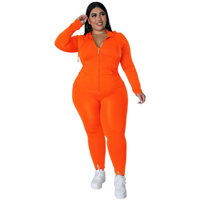 CM.YAYA Elegantná dámska súprava plus size s dlhým rukávom, mikina a nohavice s zipsom, módna tepláková súprava, dva 2-dielne outfity