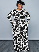 4XL 5XL Suures suuruses komplektid Naiste riided Moeprint, ülaosa ja laia säärega pükskostüüm kevadsügis, uued ülisuured vabaaja rõivad 2022