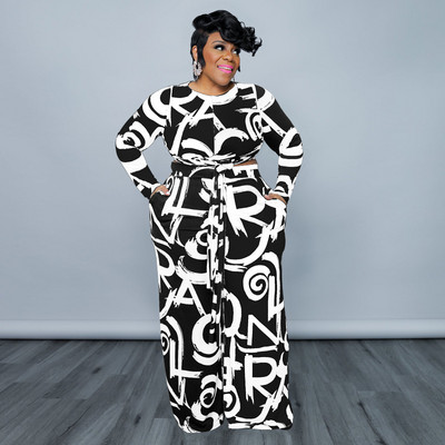 4XL 5XL Suures suuruses komplektid Naiste riided Moeprint, ülaosa ja laia säärega pükskostüüm kevadsügis, uued ülisuured vabaaja rõivad 2022