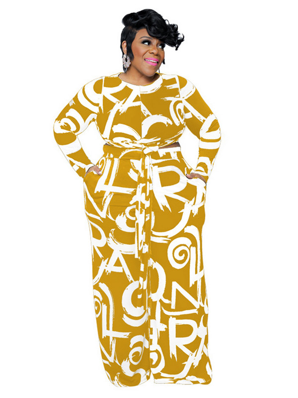 4XL 5XL Suures suuruses komplektid Naiste riided Moeprint, ülaosa ja laia säärega pükskostüüm kevadsügis, uued ülisuured vabaaja rõivad 2022