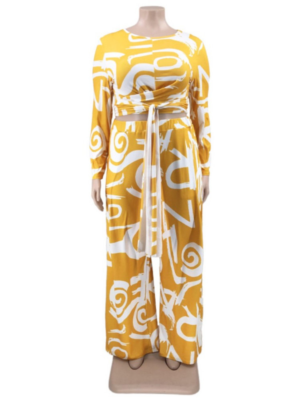 4XL 5XL Suures suuruses komplektid Naiste riided Moeprint, ülaosa ja laia säärega pükskostüüm kevadsügis, uued ülisuured vabaaja rõivad 2022