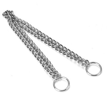 Slip P Chain Dog Choke Нашийник за малки средни големи кучета Тежкотоварни нашийници за обучение Titan 2 реда Хромирана регулируема яка за домашни любимци