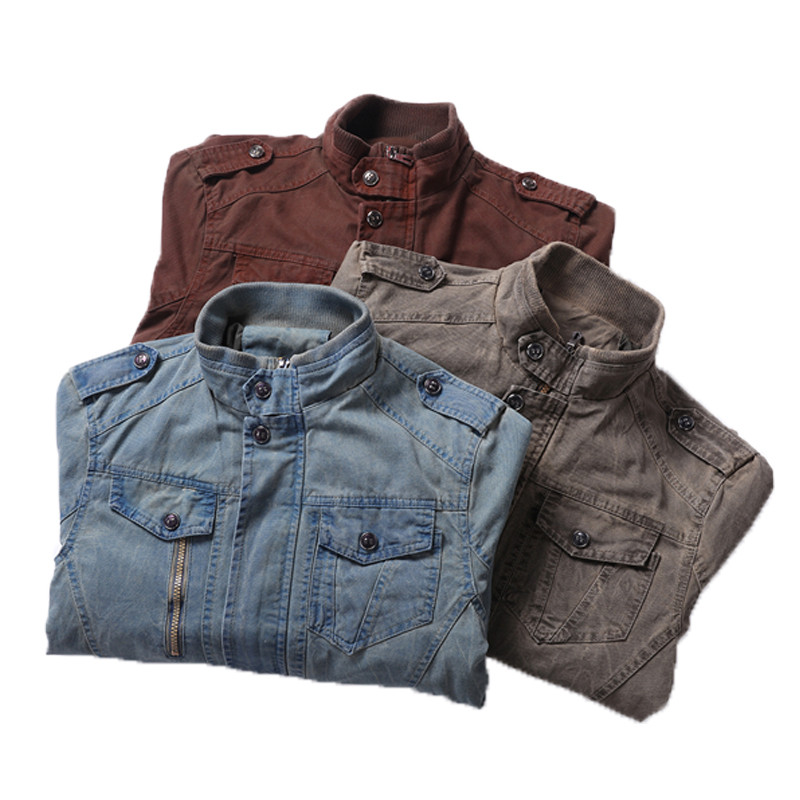 Brändi rõivad 2023 Military Tactical Teksad Jope Meeste vabaaja vintage soliidne krae Denim Bomber jakid Tänavarõivad Puuvill