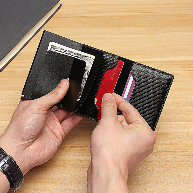 Peňaženka z uhlíkových vlákien, držiak na karty, pánska RFID čierna mágia, trojnásobná kožená tenká mini peňaženka, malá peňaženka, pánske kabelky, dámska peňaženka