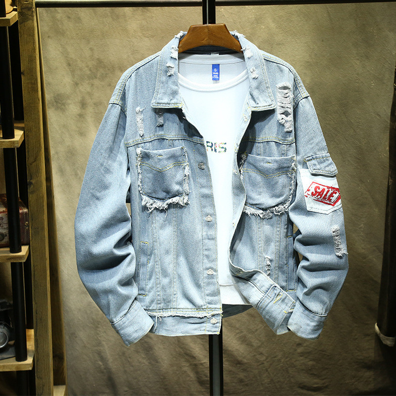 Jachetă de blugi pentru bărbați, cu guler răsturnat, jachetă de vânt subțire, vară, toamnă, ocazională, haină de jeans hip hop, îmbrăcăminte de stradă, jachete pentru bărbați 2022