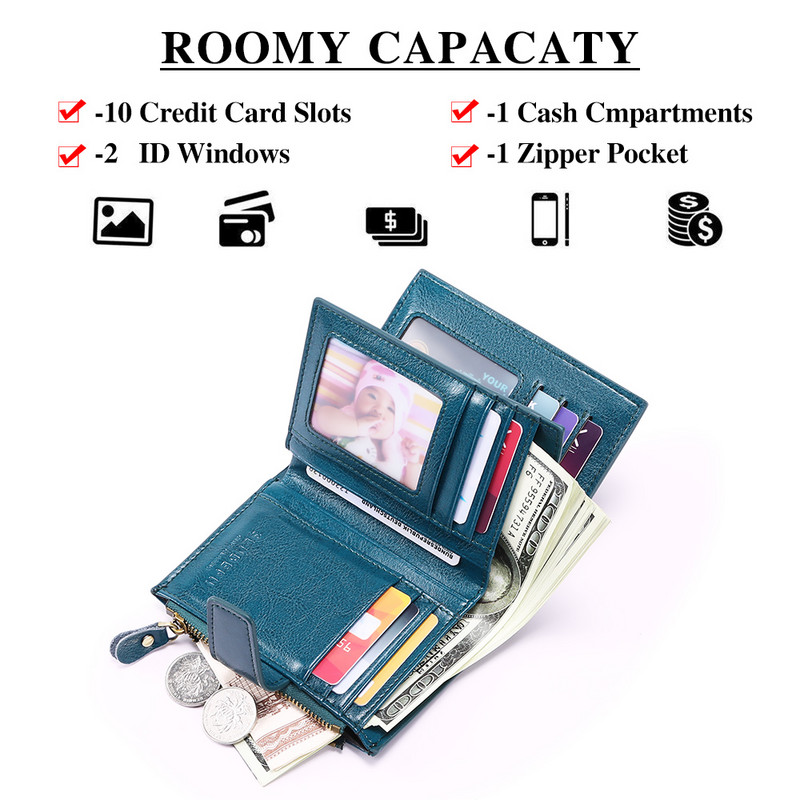 SENDEFN vabaaja naiste rahakott RFID-d blokeeriv lühike multifunktsionaalne suure mahutavusega tõmblukuga rahakott rahakott 5191