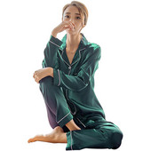 Ženska pidžama od svilenog satena Komplet pidžama dugih rukava Pidžama Pidžama odijelo Ženski dvodijelni set za spavanje Salonska odjeća veće veličine