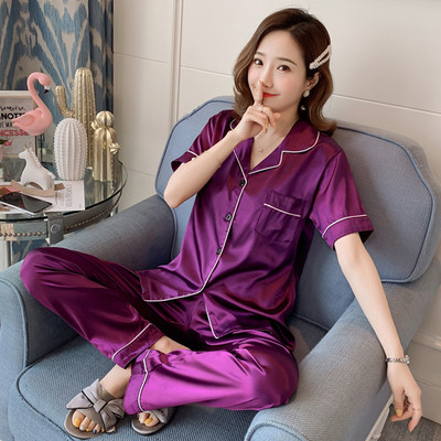 Ženska pidžama od svilenog satena Komplet pidžama dugih rukava Pidžama Pidžama odijelo Ženski dvodijelni set za spavanje Salonska odjeća veće veličine