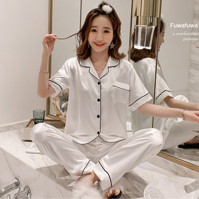 Ženska pidžama od svilenog satena Komplet pidžama dugih rukava Pidžama Pidžama odijelo Ženski dvodijelni set za spavanje Salonska odjeća veće veličine