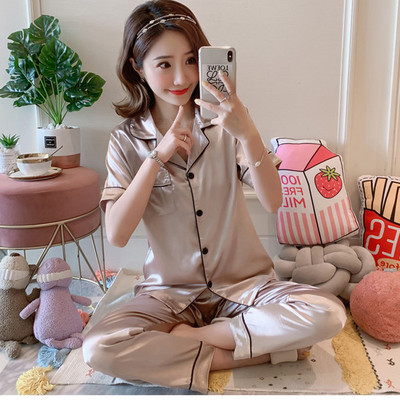 Ženska pidžama od svilenog satena Komplet pidžama dugih rukava Pidžama Pidžama odijelo Ženski dvodijelni set za spavanje Salonska odjeća veće veličine