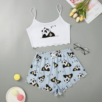 Σετ πιτζάμες Panda Print Summer Sexy Sleepwear Πυτζάμες Γυναικείες Γλυκιές απαλές άνετες 2 τεμαχίων Σπίτι Σαλόνι Εσώρουχα