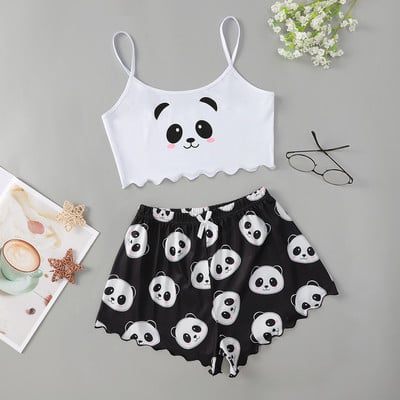 Set de pijamale cu imprimeu panda pijamale de vară sexy pijamale femei dulci, moale, confortabile, costum acasă, 2 piese, lenjerie