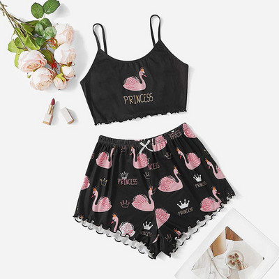 Set de pijamale cu imprimeu panda pijamale de vară sexy pijamale femei dulci, moale, confortabile, costum acasă, 2 piese, lenjerie