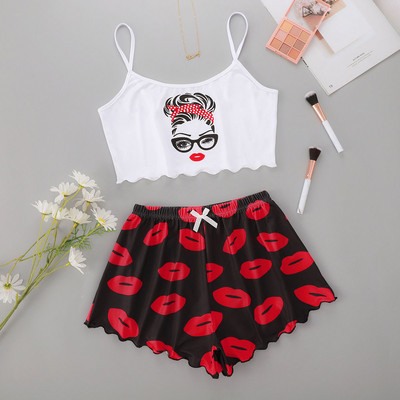 Set de pijamale cu imprimeu panda pijamale de vară sexy pijamale femei dulci, moale, confortabile, costum acasă, 2 piese, lenjerie