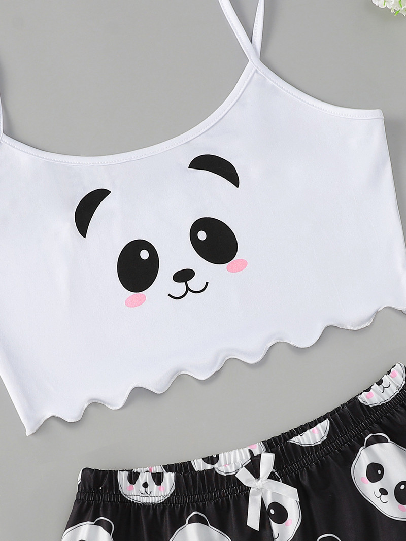 Set de pijamale cu imprimeu panda pijamale de vară sexy pijamale femei dulci, moale, confortabile, costum acasă, 2 piese, lenjerie