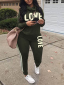 LW Plus Size Letter Print Nohavice Set Jesenná zima Dámska flísová tepláková súprava 2 kusy Pulóver Mikina + Nohavice Športový oblek