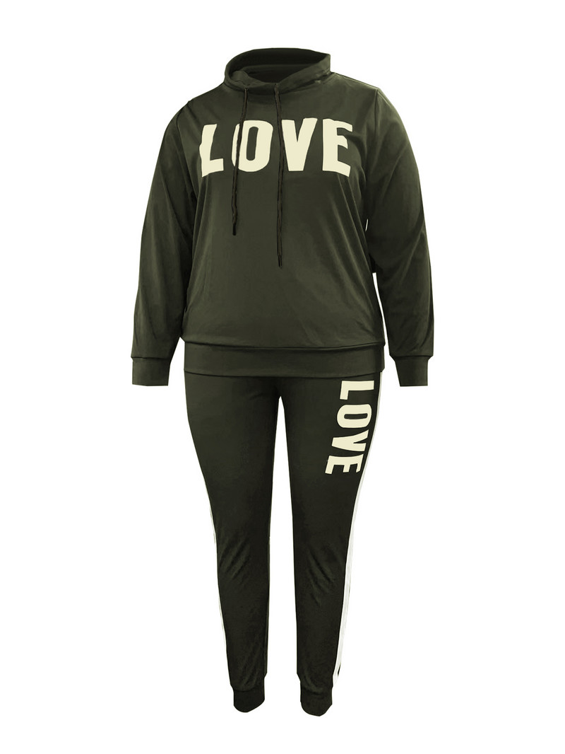 LW Plus Size Letter Print Nohavice Set Jesenná zima Dámska flísová tepláková súprava 2 kusy Pulóver Mikina + Nohavice Športový oblek