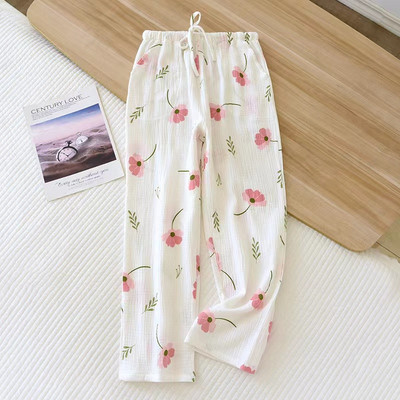 2023 Νέο 100% βαμβακερή γάζα υπνοδωμάτια Γυναικεία βαμβακερά μακριά παντελόνια πιτζάμες Γυναικεία σαλόνια Φθινοπωρινά φαρδιά καλοκαιρινά παντελόνια