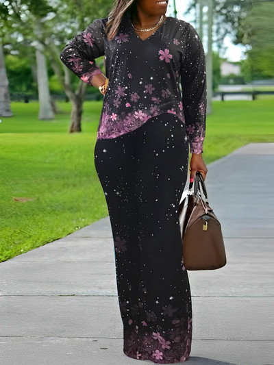 Dámske nohavice LW Plus Size s dlhým rukávom a vintage bodkovanou potlačou, kvetinovou potlačou, bežnej veľkosti, jeseň a zima, plus veľkosť