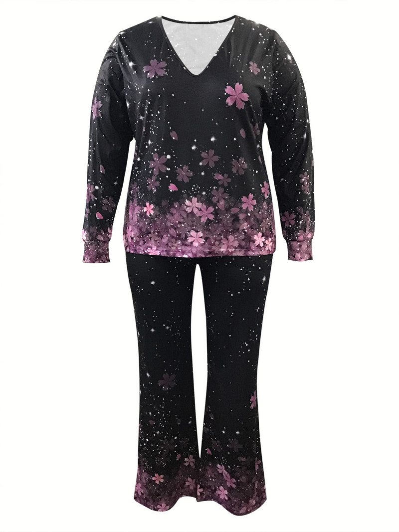 Dámske nohavice LW Plus Size s dlhým rukávom a vintage bodkovanou potlačou, kvetinovou potlačou, bežnej veľkosti, jeseň a zima, plus veľkosť